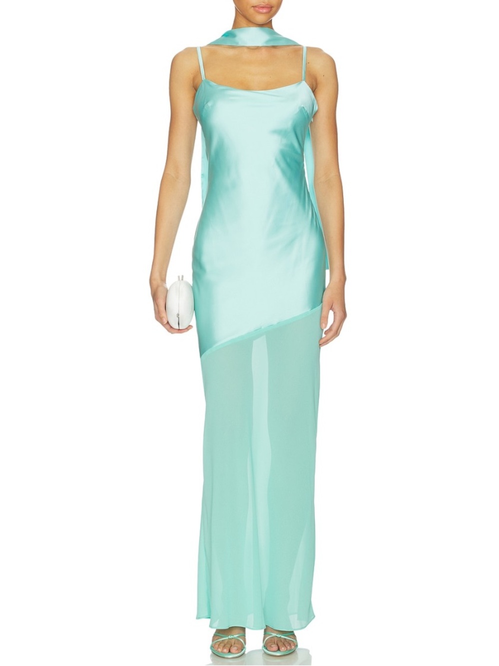 Sleeveless Mint Chiffon Evening Dress with Choker Neck